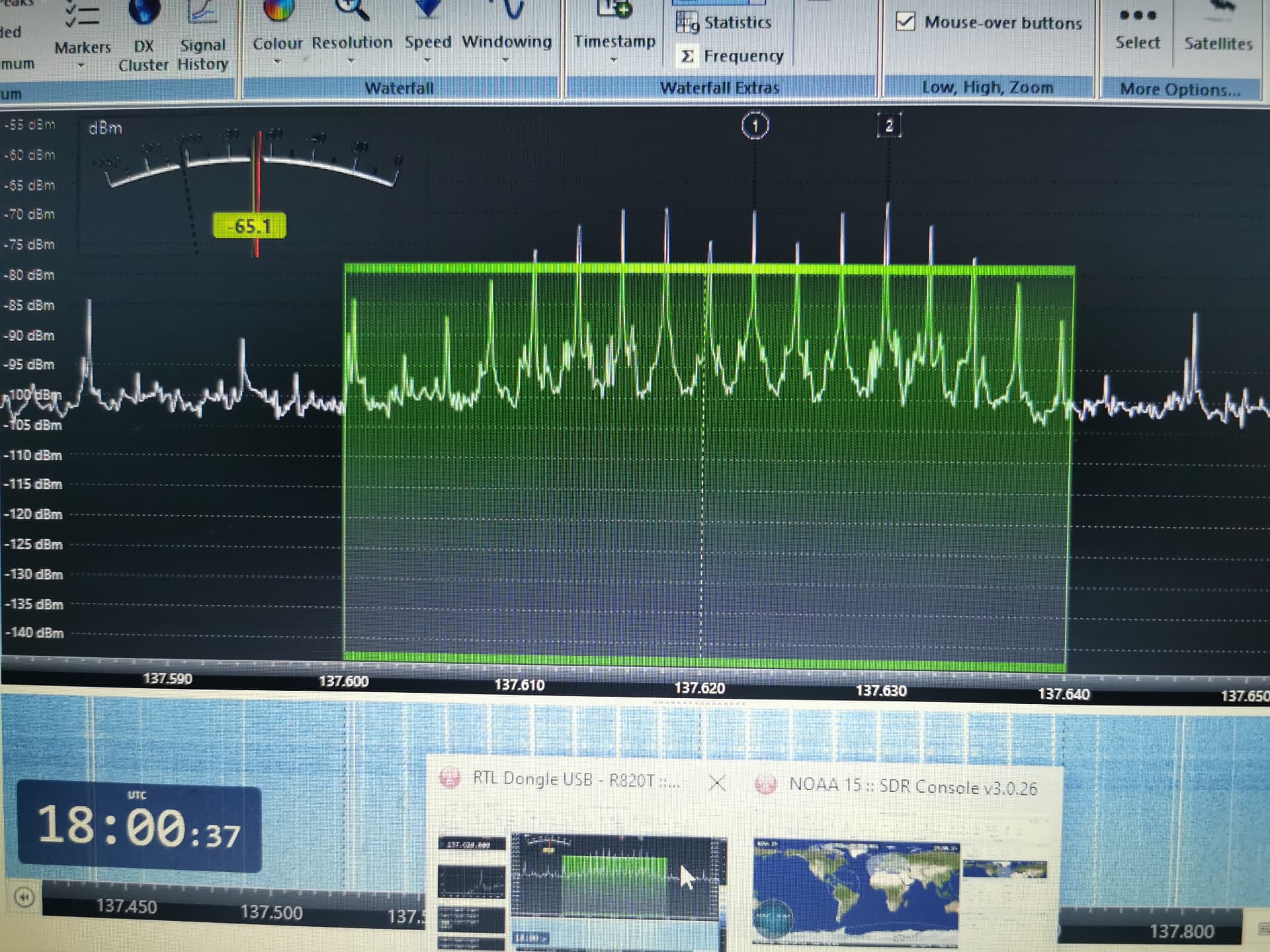 NOAA 15 – 137,62 MHz-es APT jel spektruma SDR Console-ban